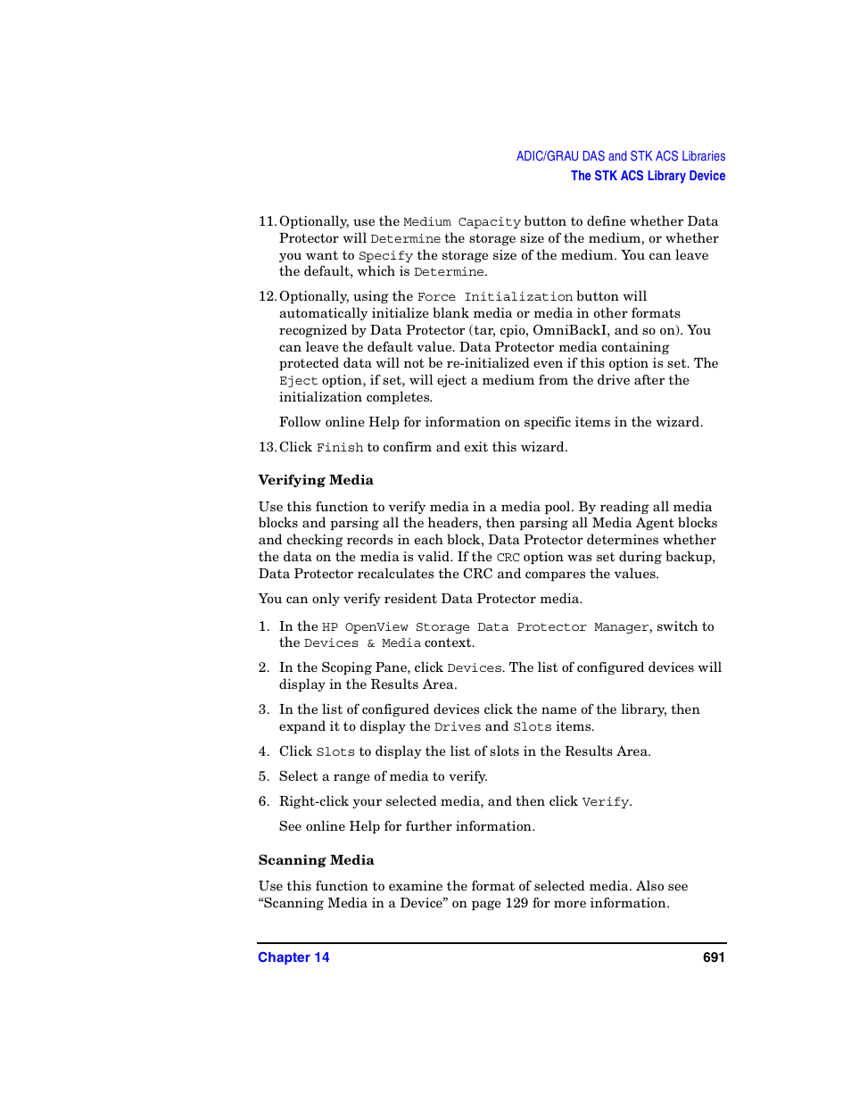 Verifying media, Scanning media | HP B6960-90078 User Manual | Page 721 / 856