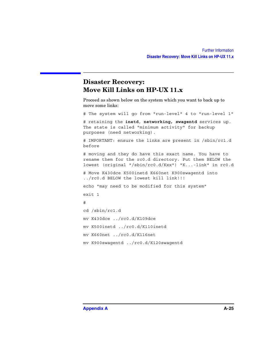 Disaster recovery: move kill links on hp-ux 11.x, Disaster recovery | HP B6960-90078 User Manual | Page 755 / 856