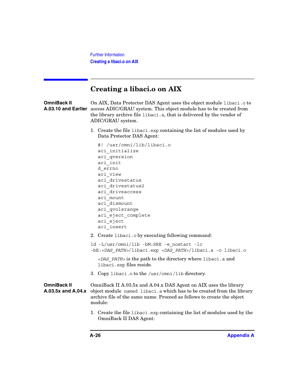Creating a libaci.o on aix | HP B6960-90078 User Manual | Page 756 / 856