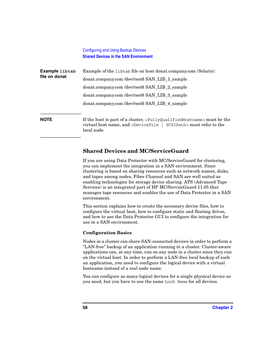 Shared devices and mc/serviceguard, Configuration basics | HP B6960-90078 User Manual | Page 88 / 856