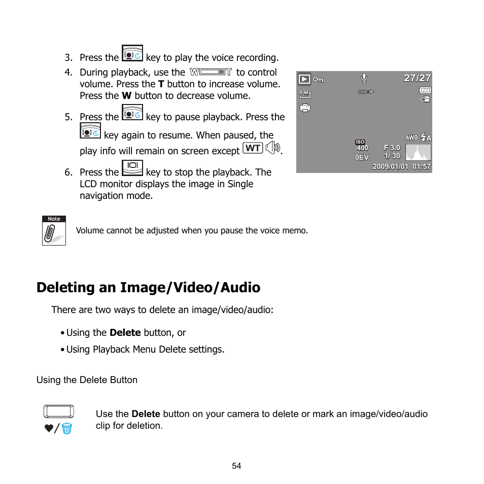 Deleting an image/video/audio | HP CB350 User Manual | Page 65 / 81