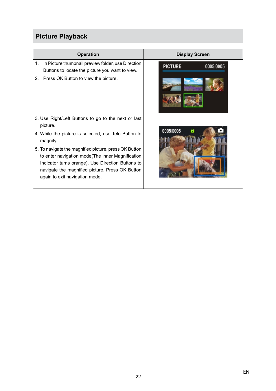 Picture playback | HP V5040u User Manual | Page 23 / 43