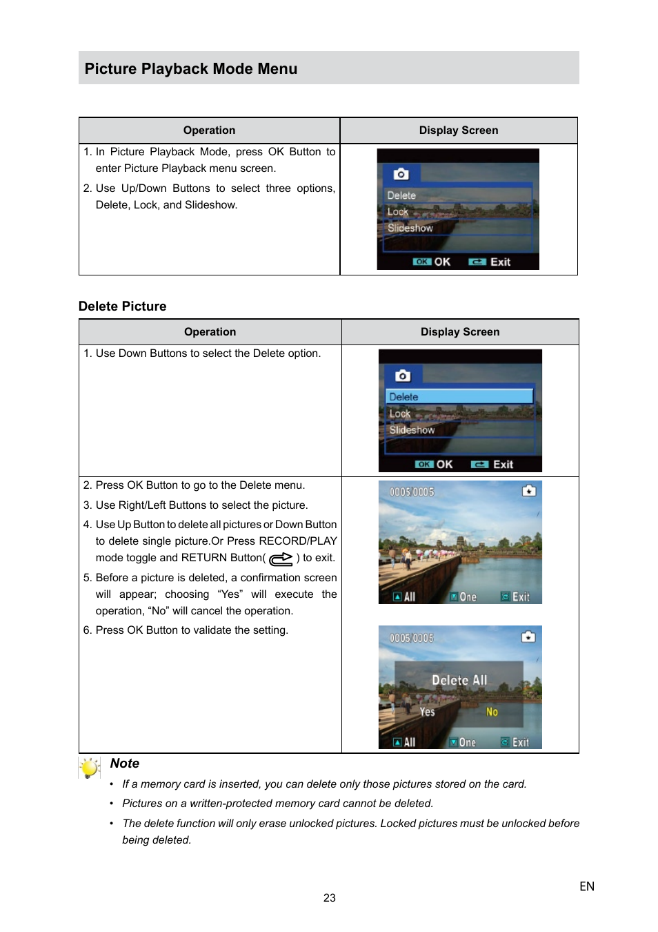 Picture playback mode menu | HP V5040u User Manual | Page 24 / 43