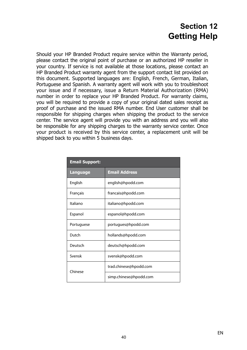 Getting help | HP V5040u User Manual | Page 41 / 43