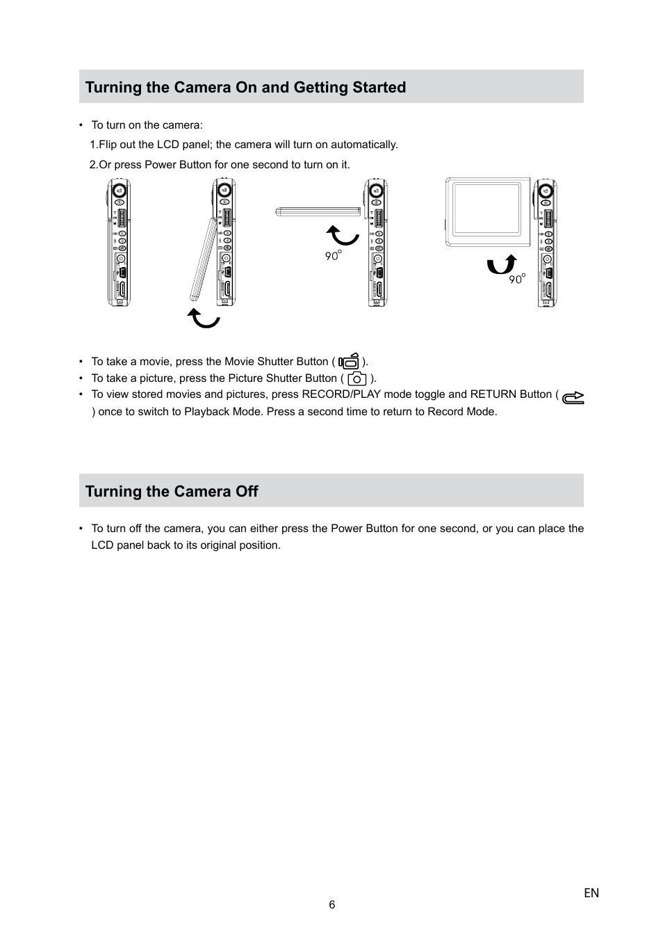 Turning the camera on and getting started, Turning the camera off | HP V5040u User Manual | Page 7 / 43