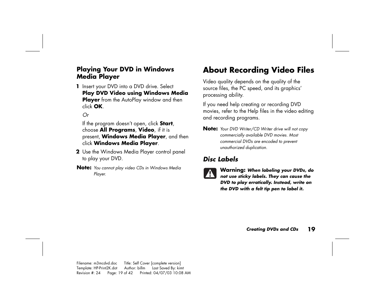 About recording video files | HP Pavilion Home PC User Manual | Page 23 / 42