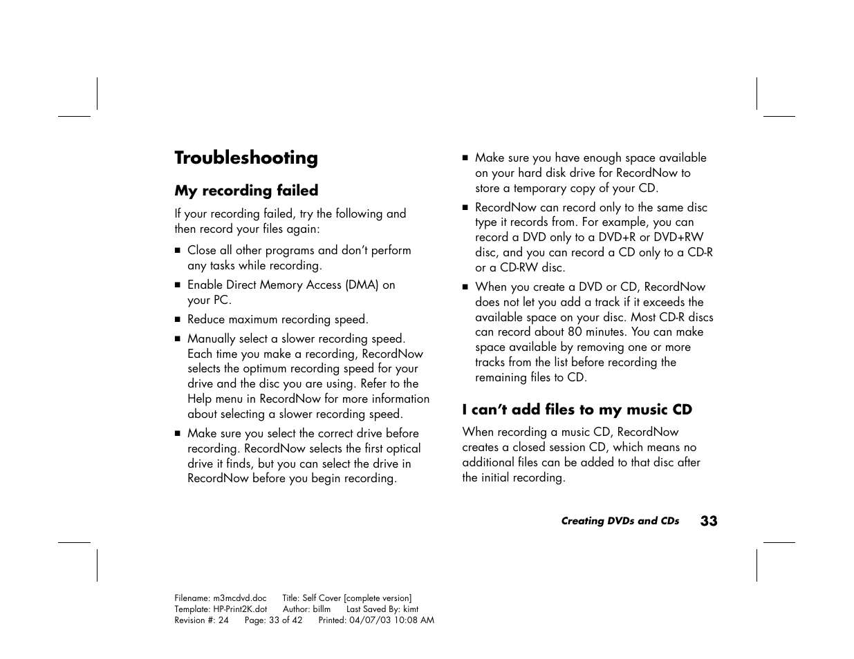 Troubleshooting | HP Pavilion Home PC User Manual | Page 37 / 42