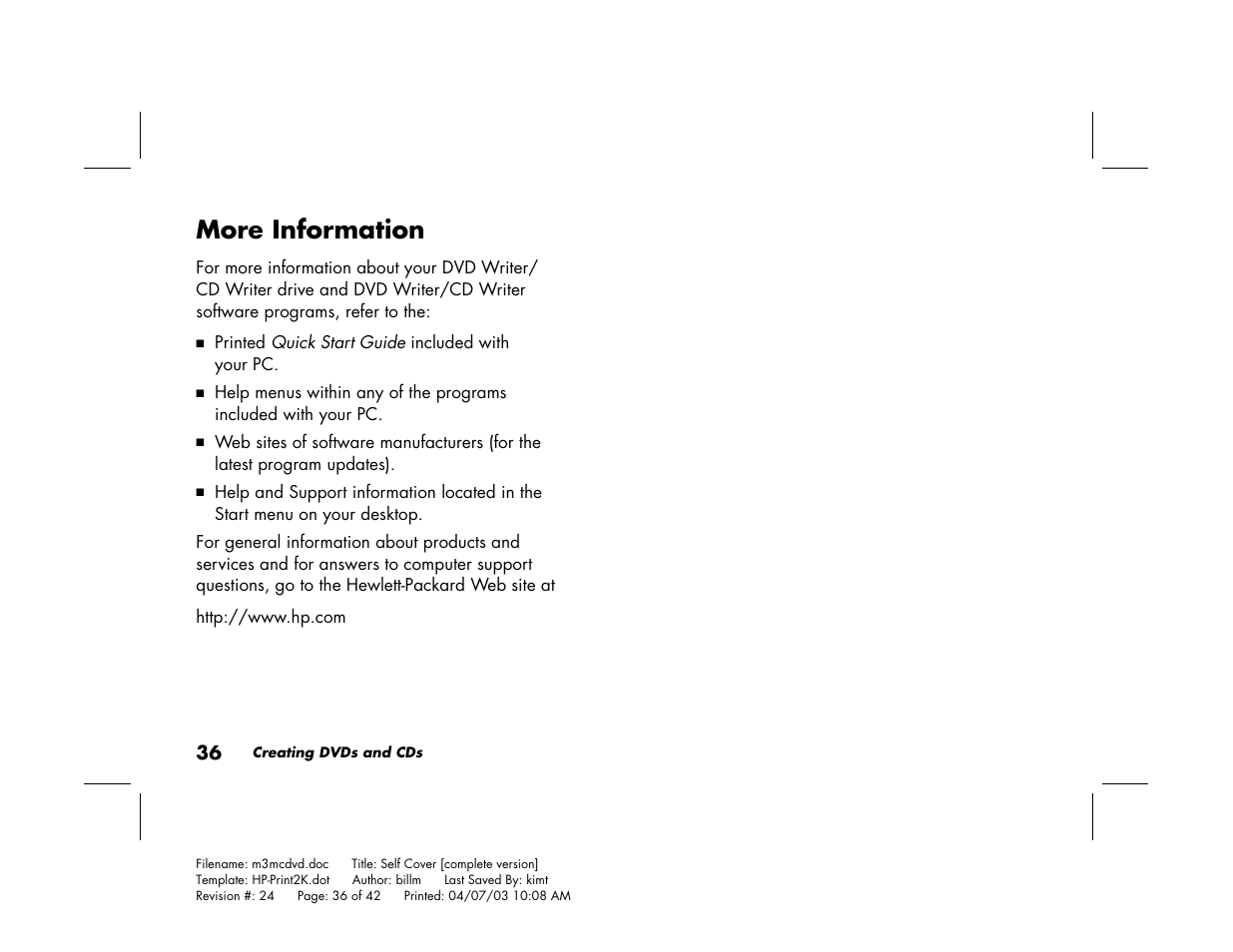 More information | HP Pavilion Home PC User Manual | Page 40 / 42