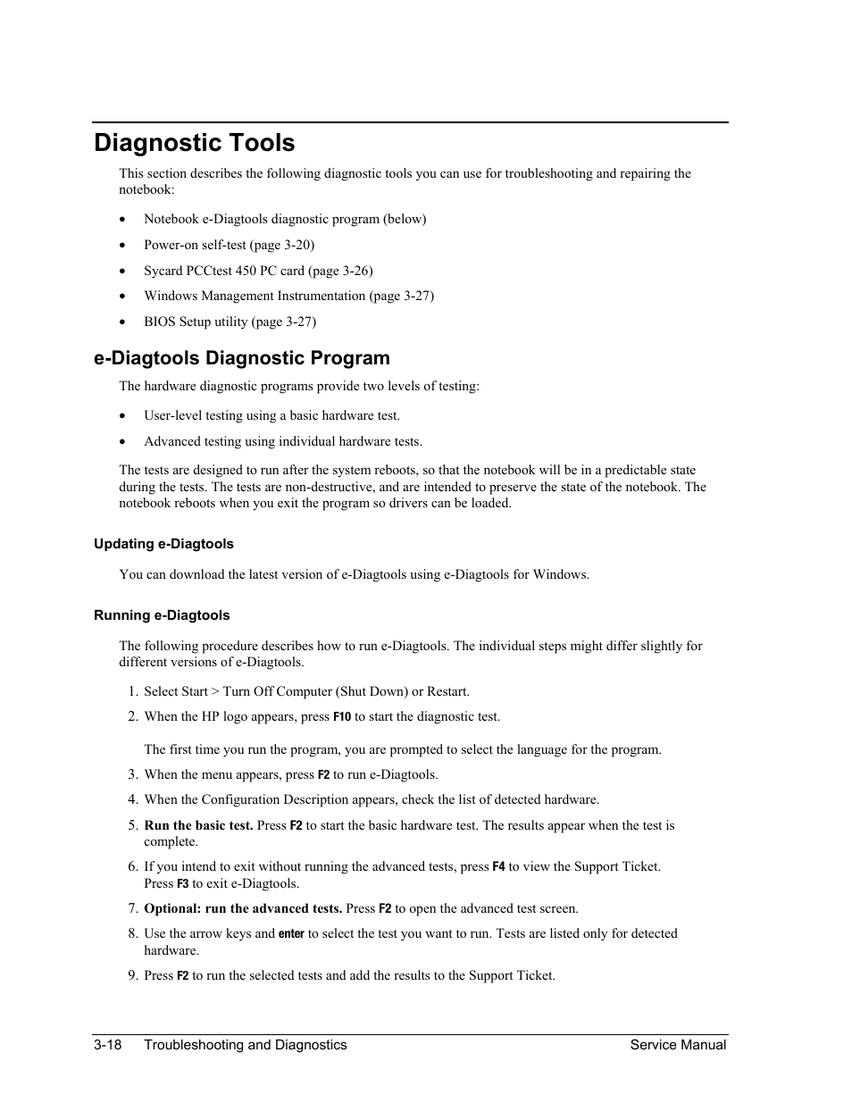 Diagnostic tools, Diagnostic tools -18, E-diagtools diagnostic program | HP PAVILION NX9005 User Manual | Page 115 / 153