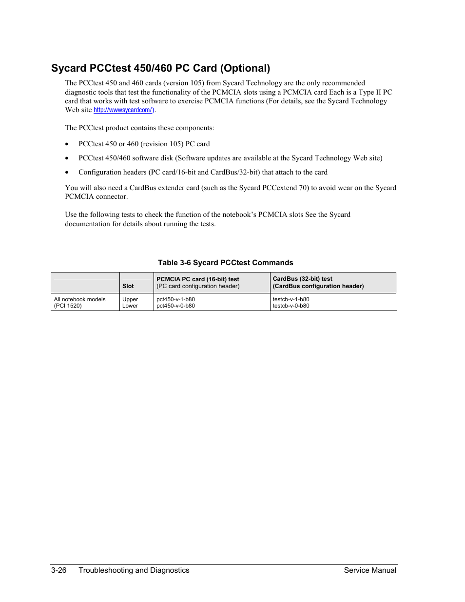 Table 3-6. sycard pcctest commands -26 | HP PAVILION NX9005 User Manual | Page 123 / 153