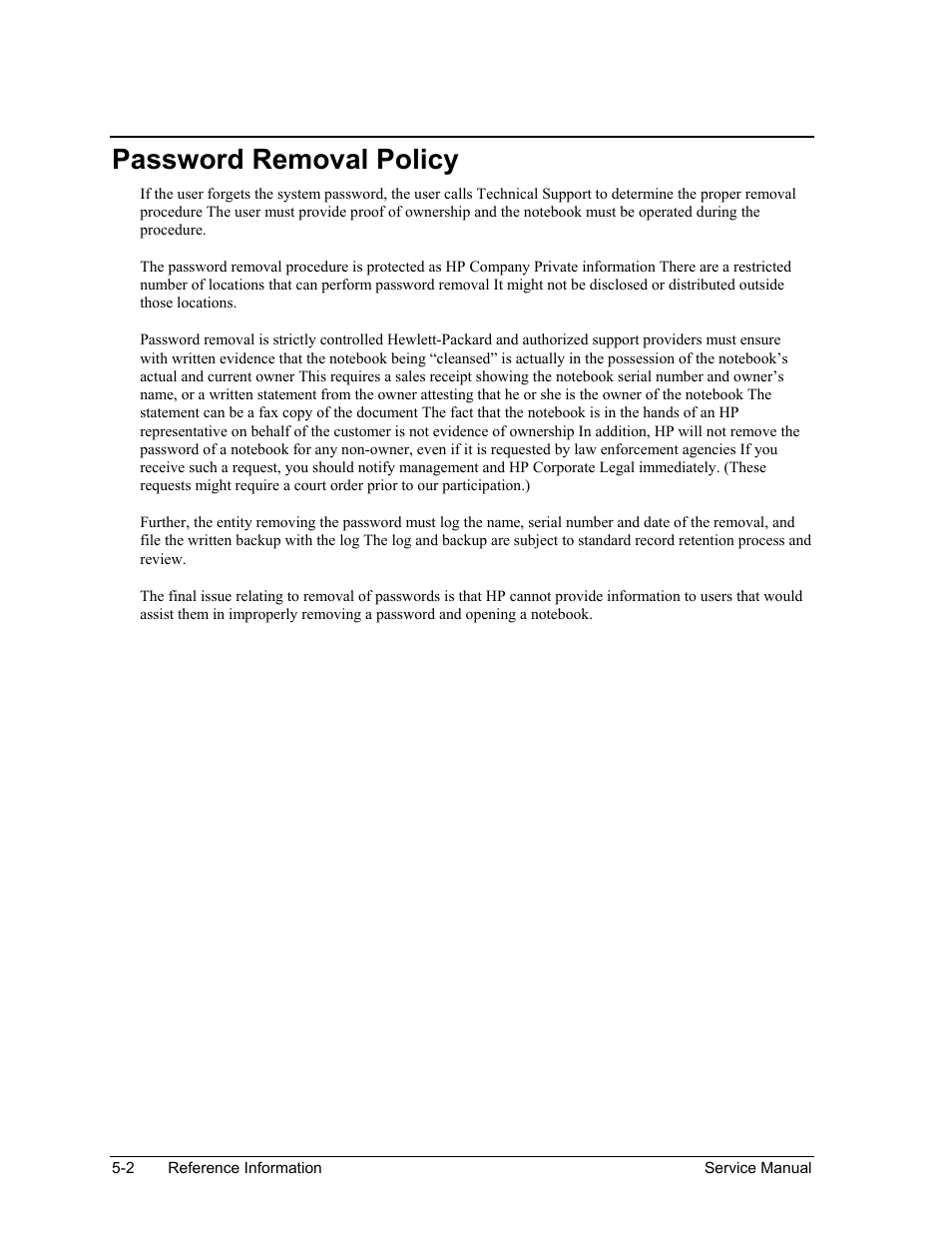 Password removal policy, Table 5-1. lcd guidelines -4 | HP PAVILION NX9005 User Manual | Page 150 / 153