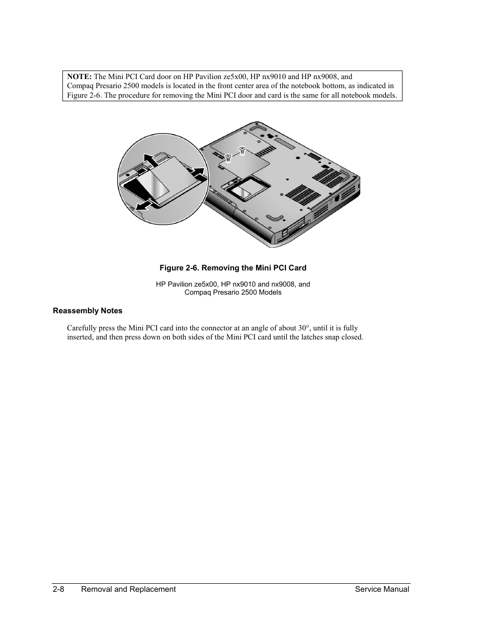 Figure 2-6. removing the mini pci card -8 | HP PAVILION NX9005 User Manual | Page 41 / 153