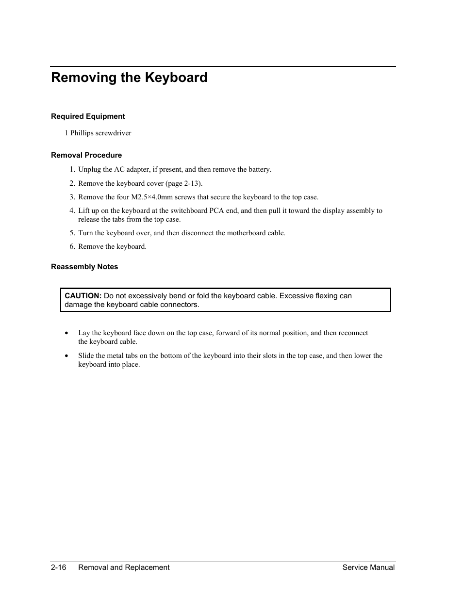 Removing the keyboard, Removing the keyboard -16 | HP PAVILION NX9005 User Manual | Page 49 / 153