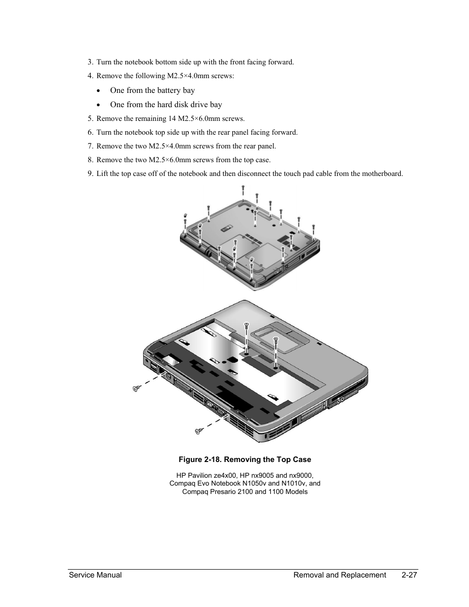 Figure 2-18. removing the top case -27 | HP PAVILION NX9005 User Manual | Page 60 / 153