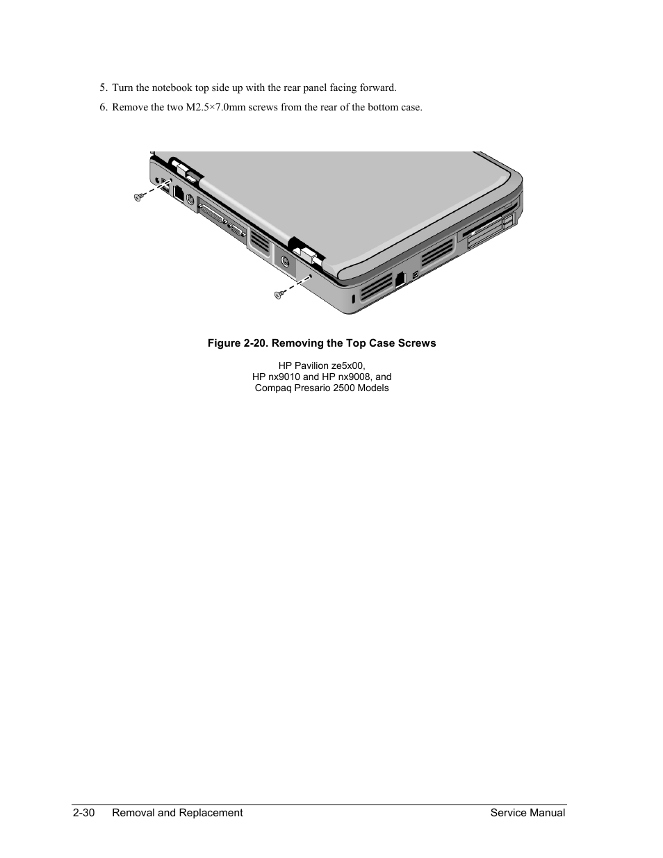 Figure 2-20. removing the top case screws -30 | HP PAVILION NX9005 User Manual | Page 63 / 153