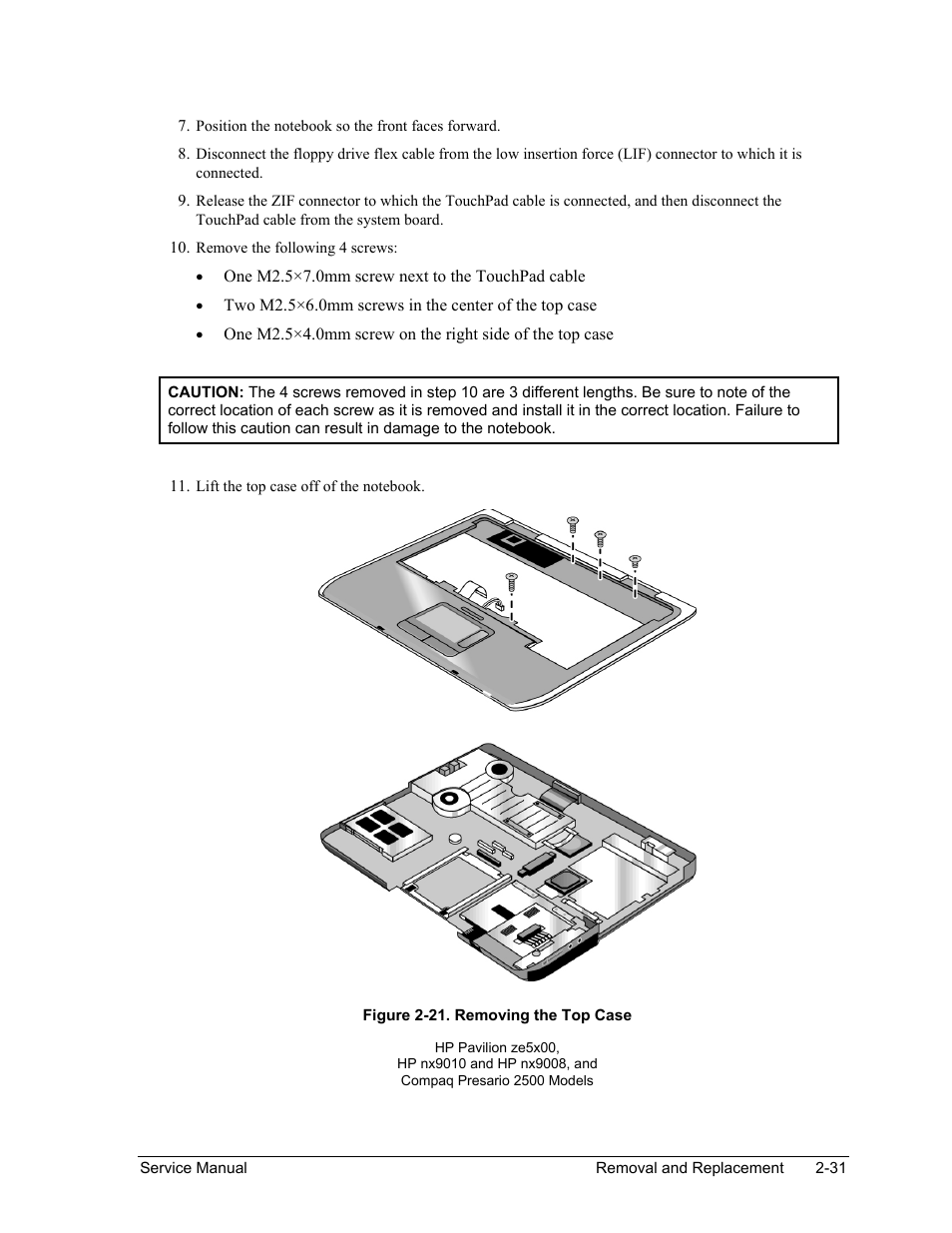 Figure 2-21. removing the top case -31 | HP PAVILION NX9005 User Manual | Page 64 / 153