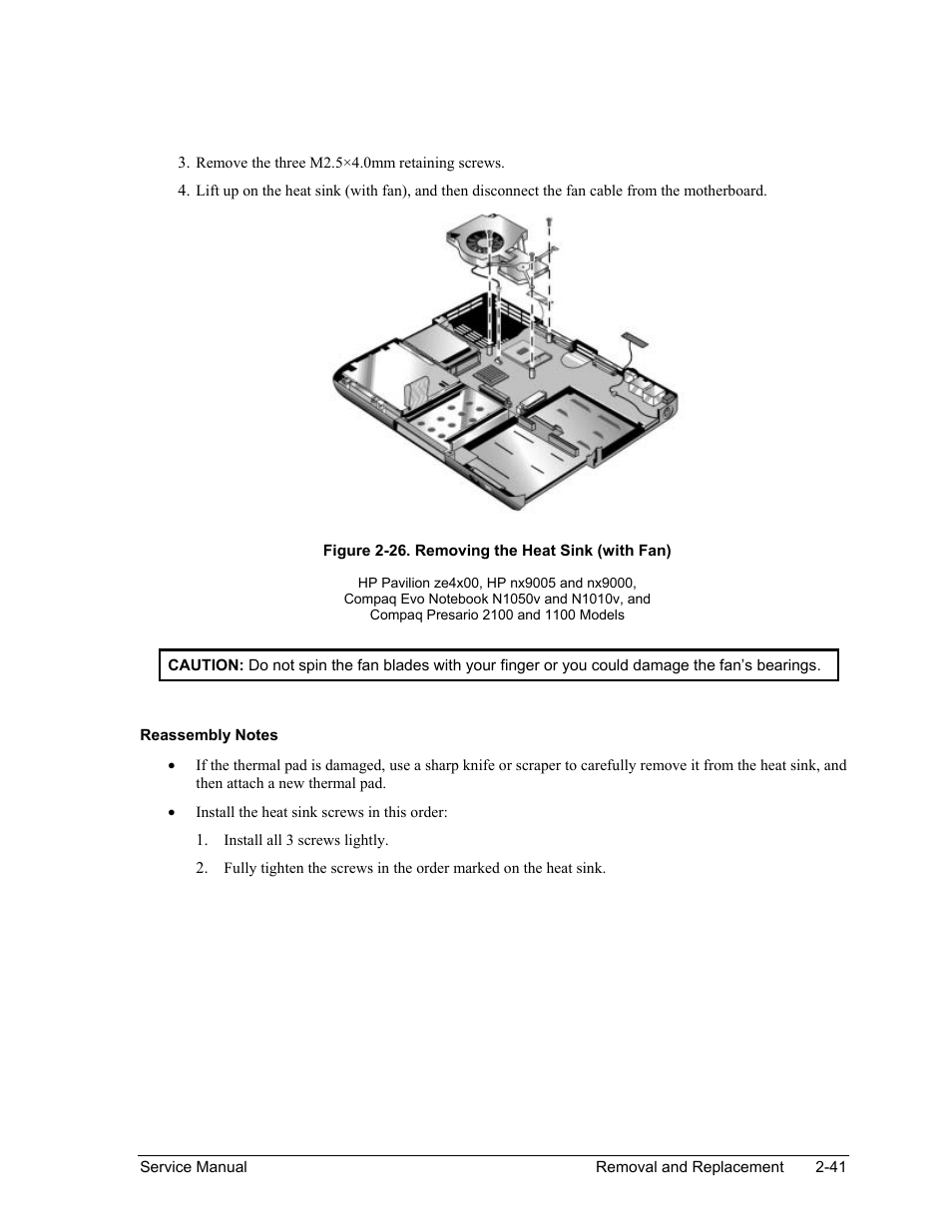 Figure 2-26. removing the heat sink (with fan) -41 | HP PAVILION NX9005 User Manual | Page 74 / 153