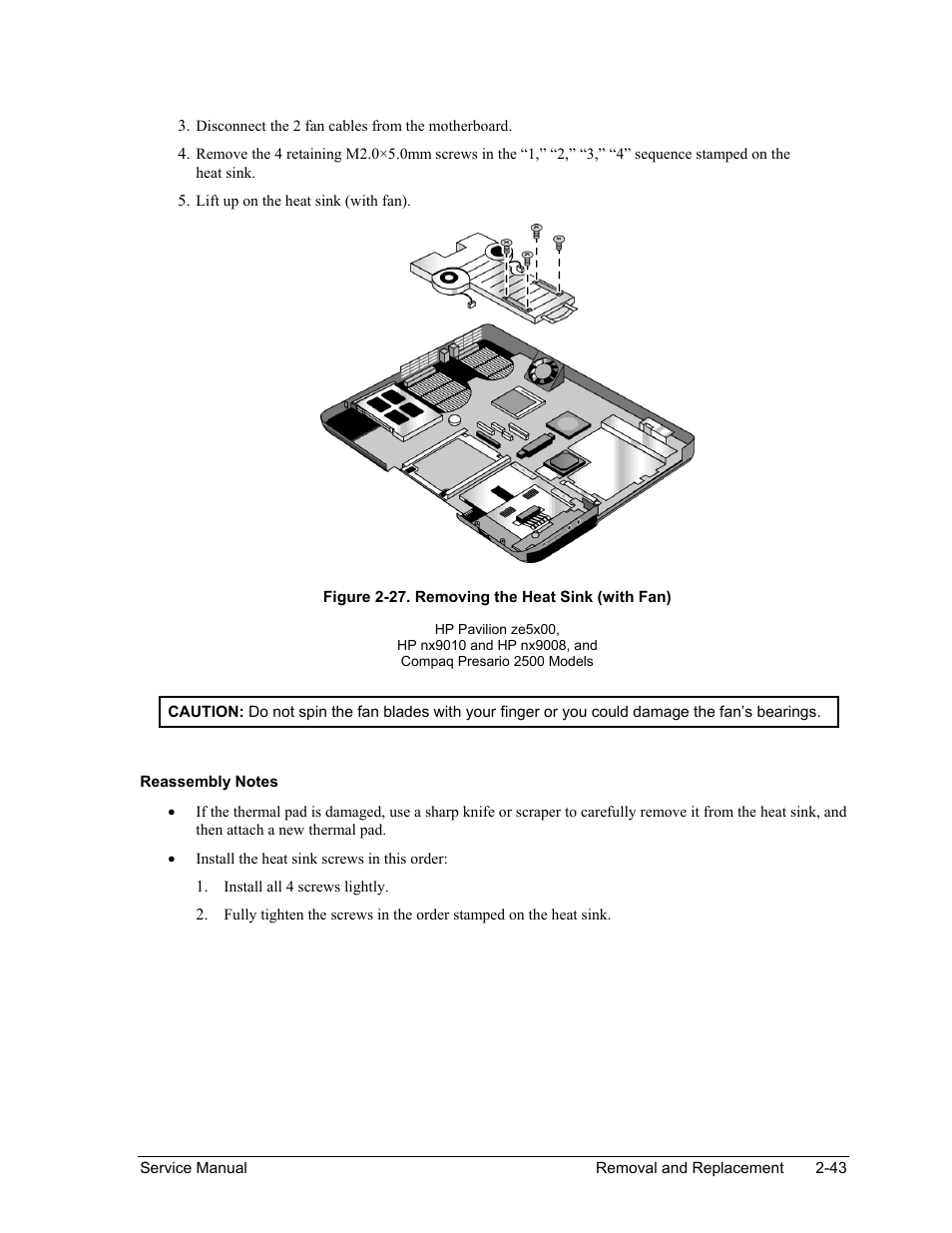 Figure 2-27. removing the heat sink (with fan) -43 | HP PAVILION NX9005 User Manual | Page 76 / 153