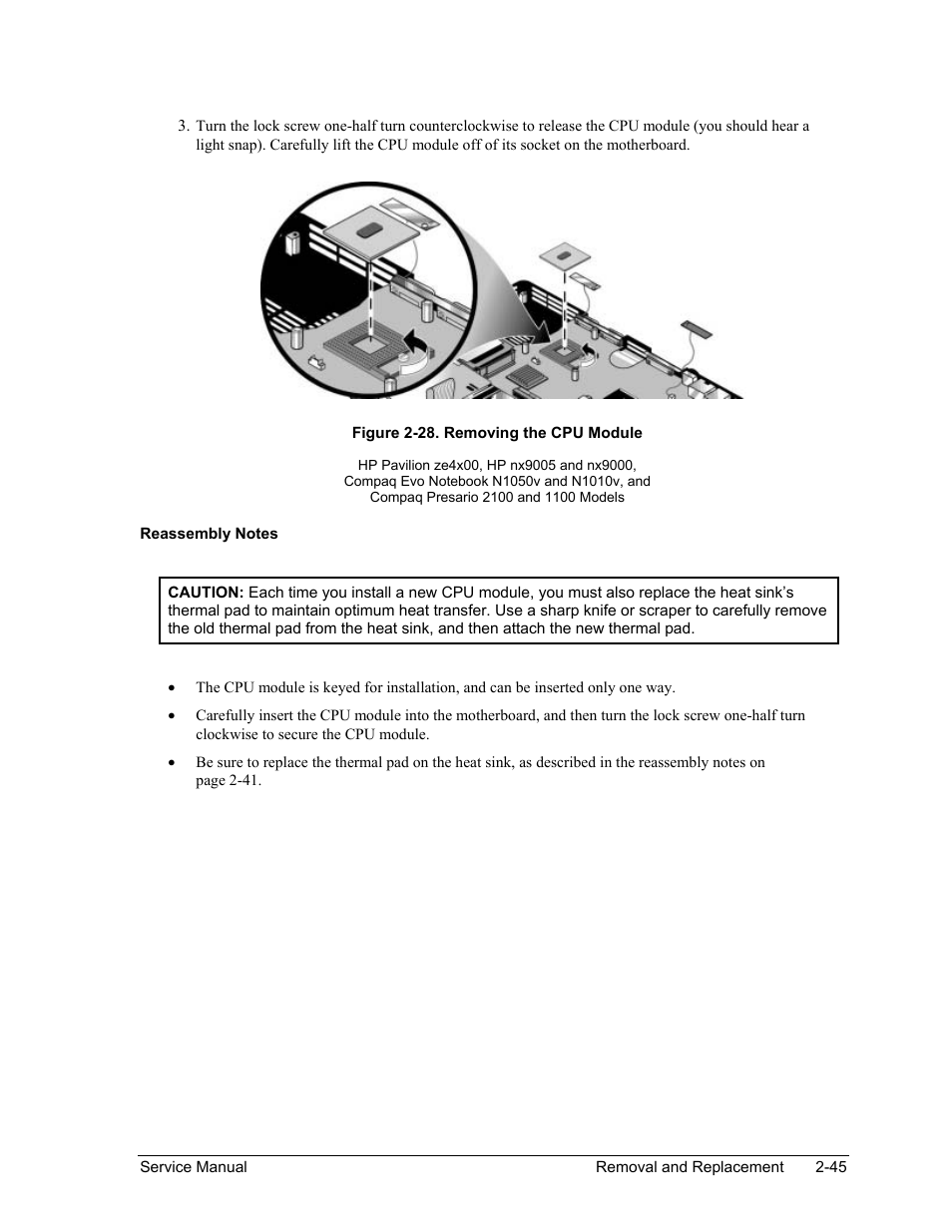 Figure 2-28. removing the cpu module -45 | HP PAVILION NX9005 User Manual | Page 78 / 153