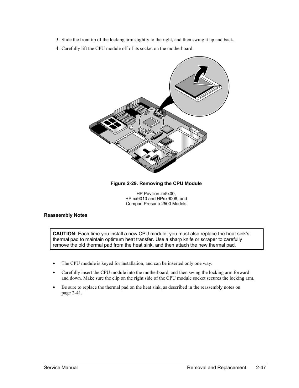 Figure 2-29. removing the cpu module -47 | HP PAVILION NX9005 User Manual | Page 80 / 153