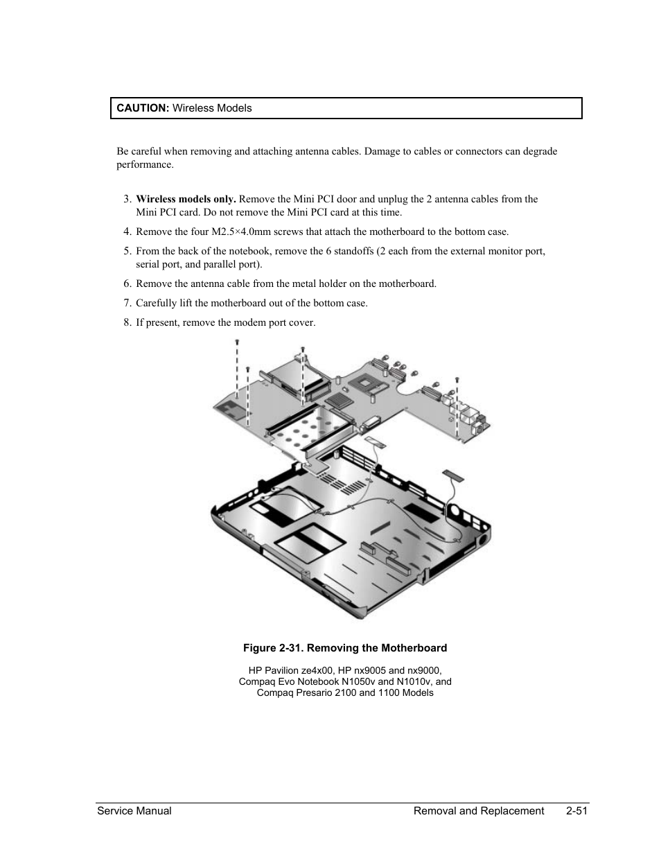 Figure 2-31. removing the motherboard -51 | HP PAVILION NX9005 User Manual | Page 84 / 153