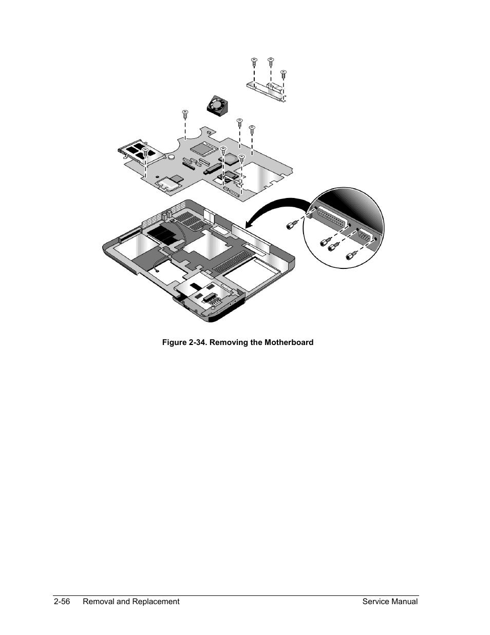 Figure 2-34. removing the motherboard -56 | HP PAVILION NX9005 User Manual | Page 89 / 153