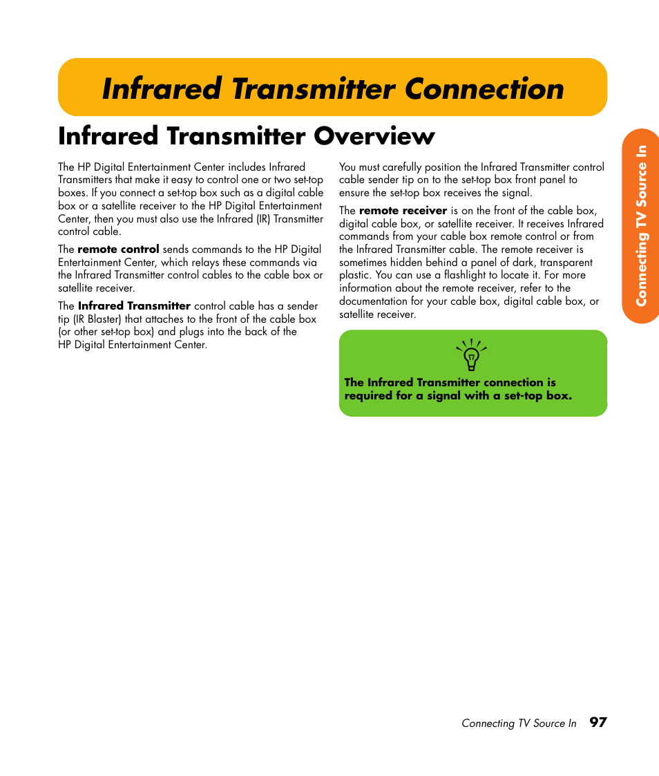 Infrared transmitter connection, Infrared transmitter overview | HP 2307890A User Manual | Page 103 / 194