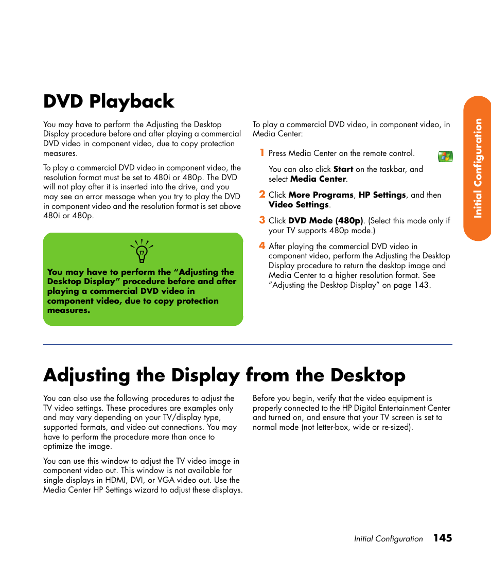 Dvd playback, Adjusting the display from the desktop | HP 2307890A User Manual | Page 151 / 194