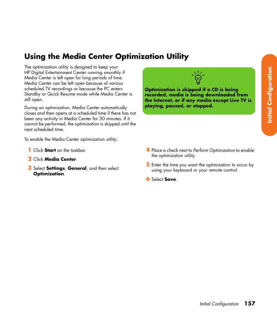 Using the media center optimization utility | HP 2307890A User Manual | Page 163 / 194