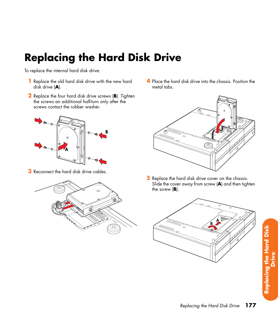 Replacing the hard disk drive | HP 2307890A User Manual | Page 183 / 194