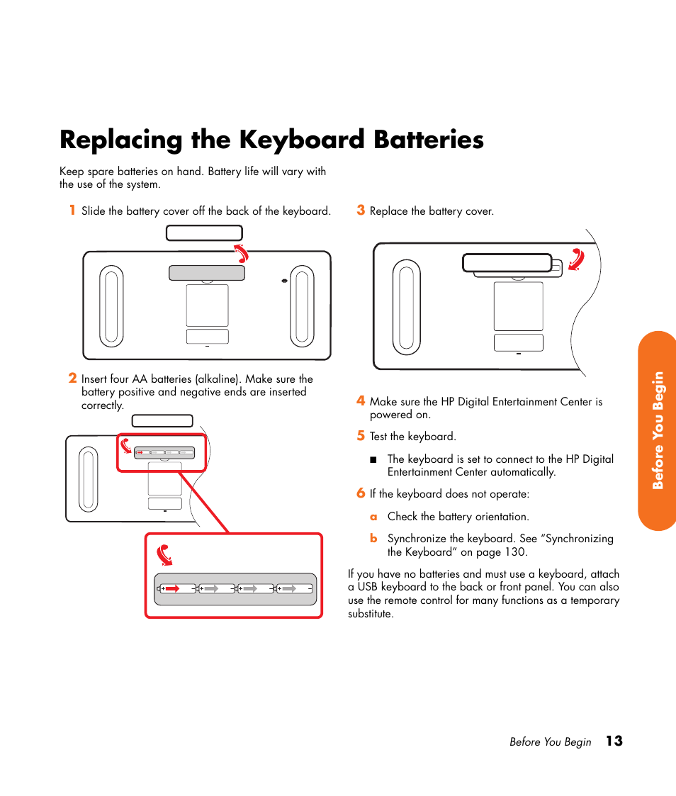 Replacing the keyboard batteries | HP 2307890A User Manual | Page 19 / 194