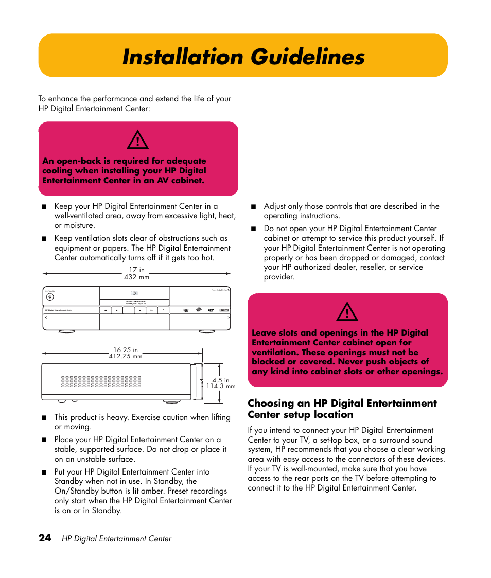 Installation guidelines | HP 2307890A User Manual | Page 30 / 194