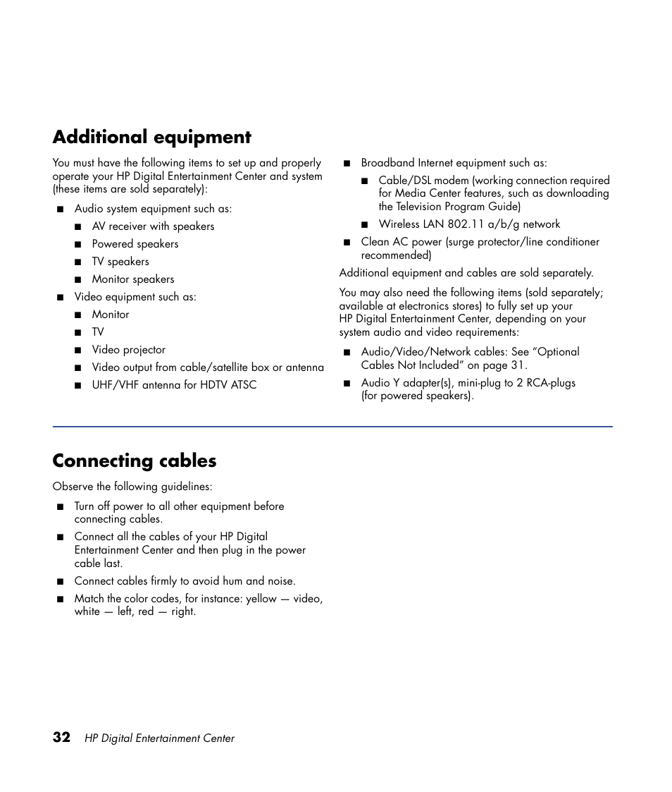 Additional equipment, Connecting cables | HP 2307890A User Manual | Page 38 / 194