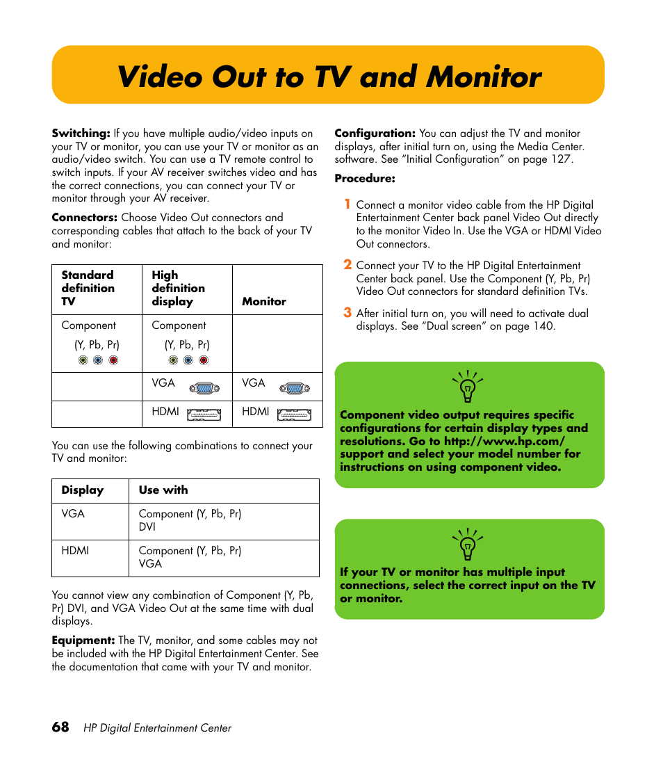 Video out to tv and monitor | HP 2307890A User Manual | Page 74 / 194