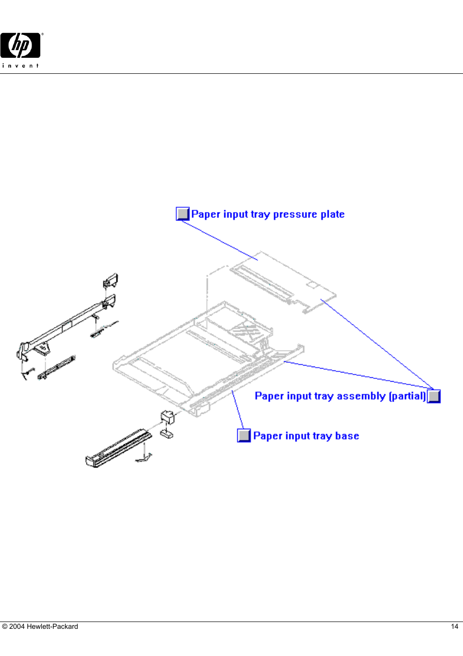 Deskjet 812c, Hp parts reference guide, Paper tray assembly (1 of 2) | HP 812C User Manual | Page 14 / 21