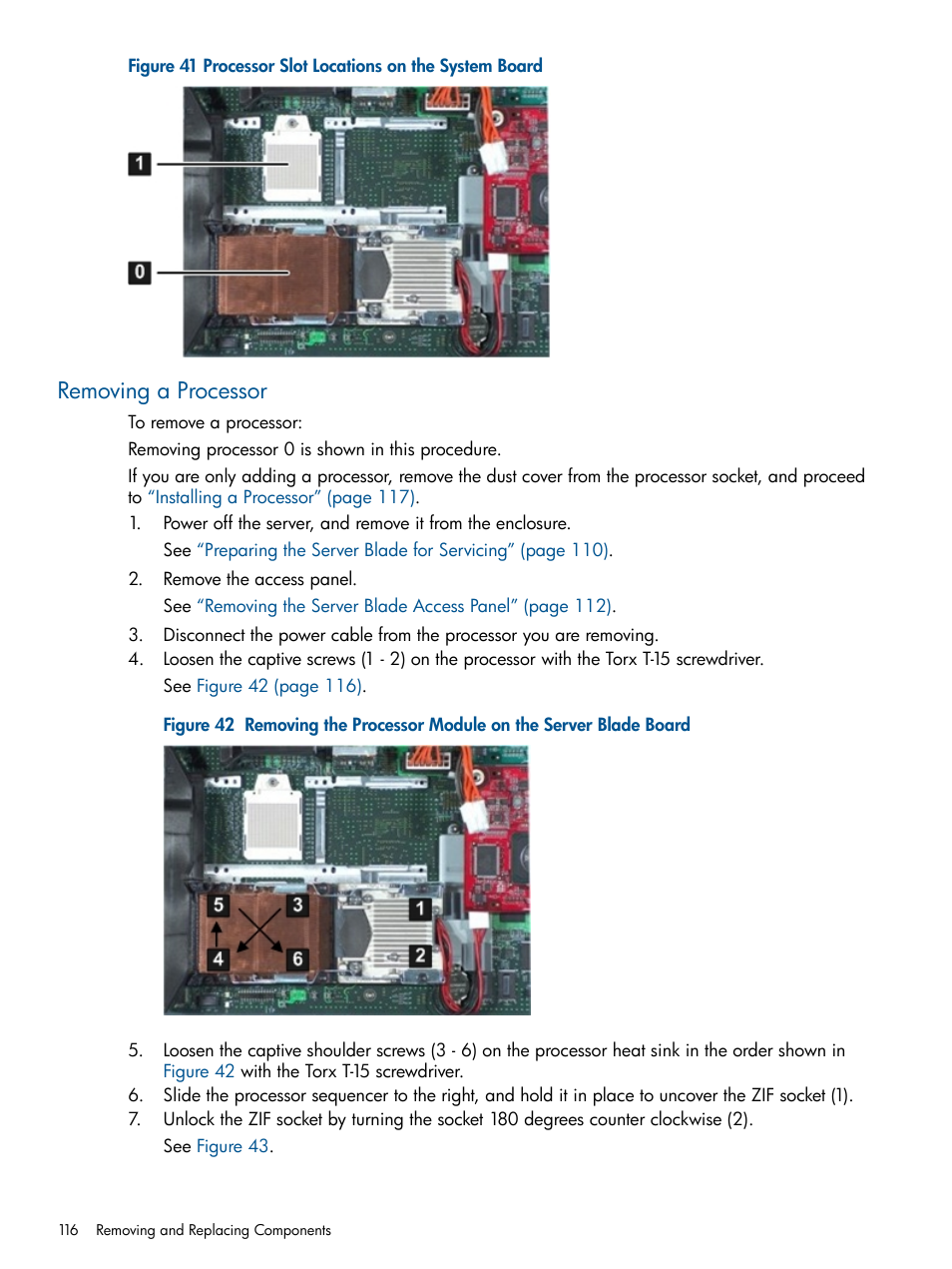 Removing a processor | HP BL860C User Manual | Page 116 / 184