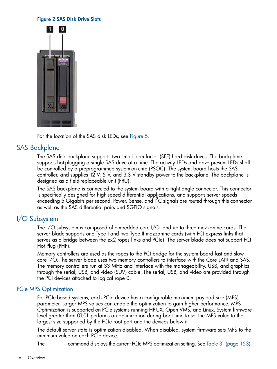 Sas backplane, I/o subsystem, Pcie mps optimization | Sas backplane i/o subsystem | HP BL860C User Manual | Page 16 / 184