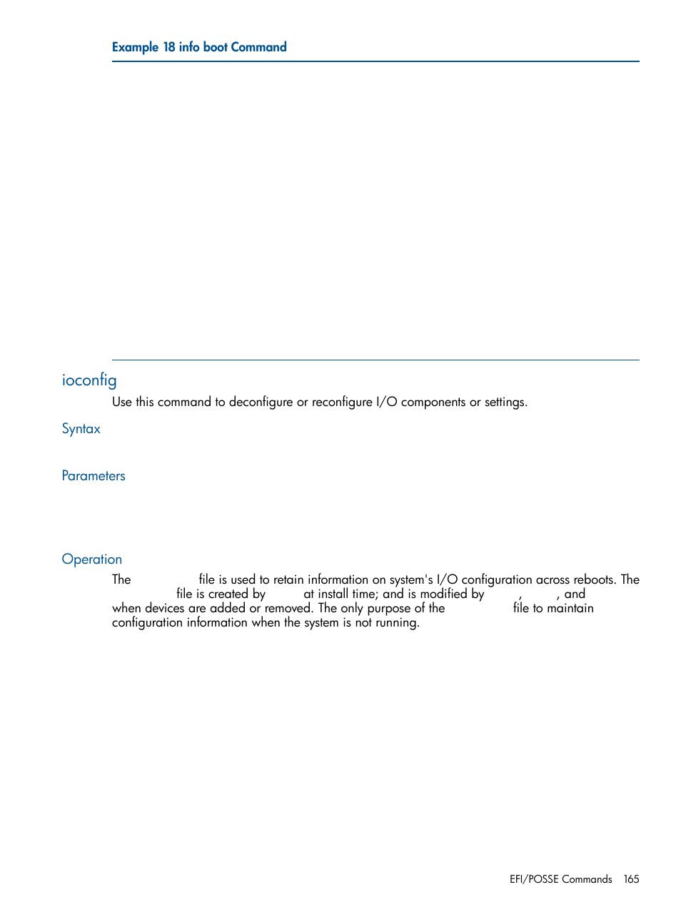Ioconfig, Syntax, Parameters | Operation, Syntax parameters operation | HP BL860C User Manual | Page 165 / 184