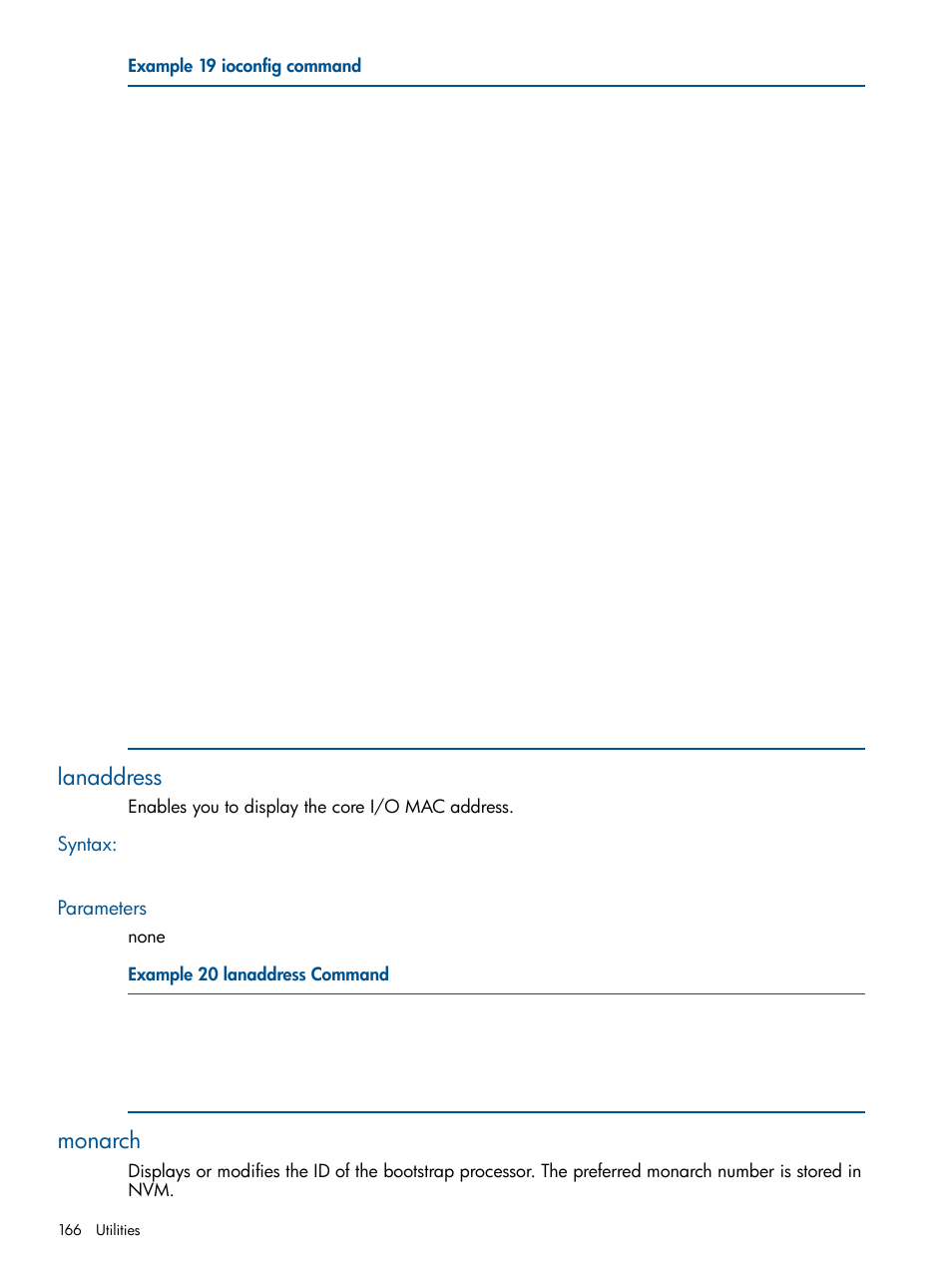 Lanaddress, Syntax, Parameters | Monarch, Syntax: parameters | HP BL860C User Manual | Page 166 / 184