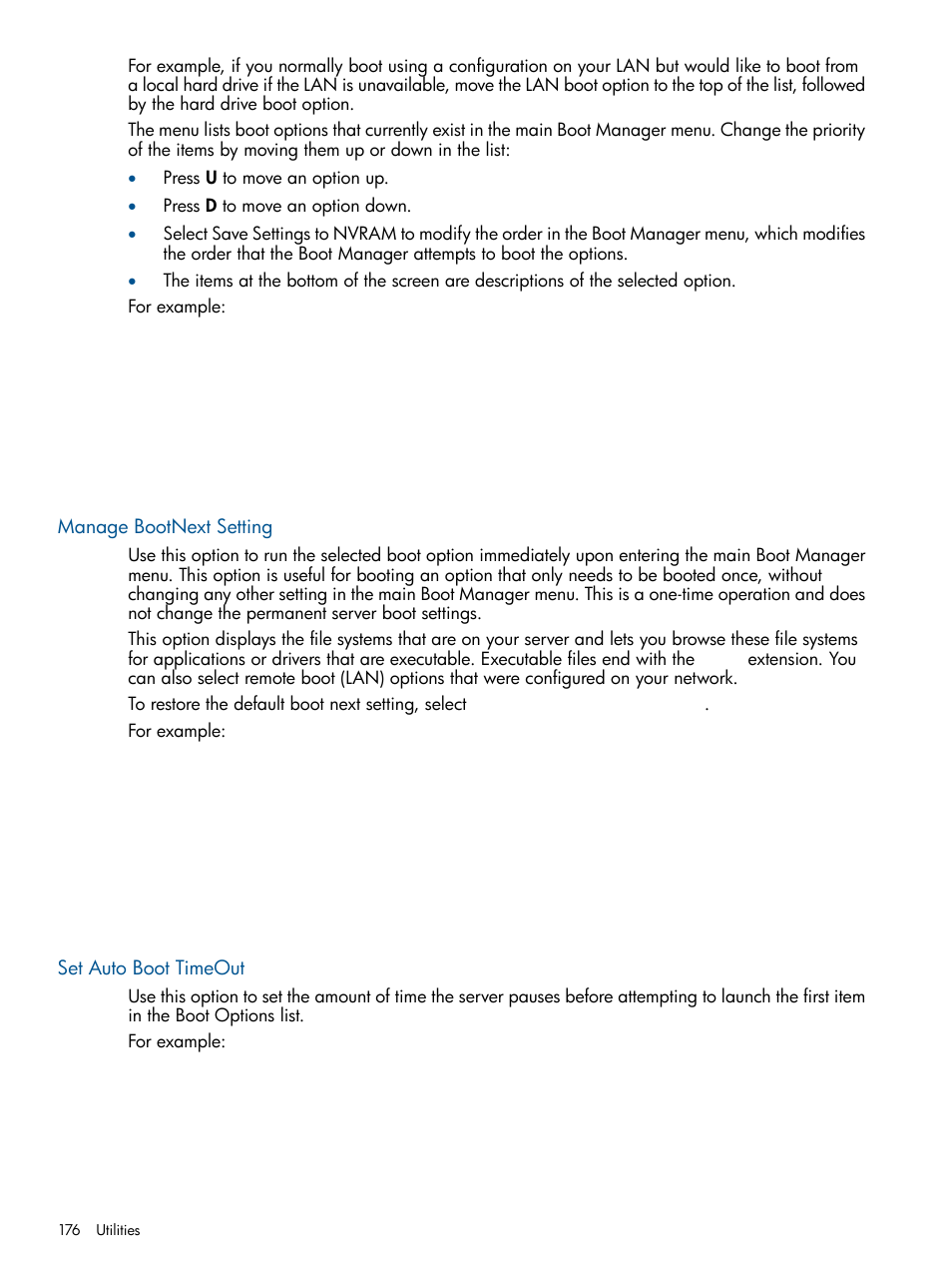 Manage bootnext setting, Set auto boot timeout, Manage bootnext setting set auto boot timeout | HP BL860C User Manual | Page 176 / 184