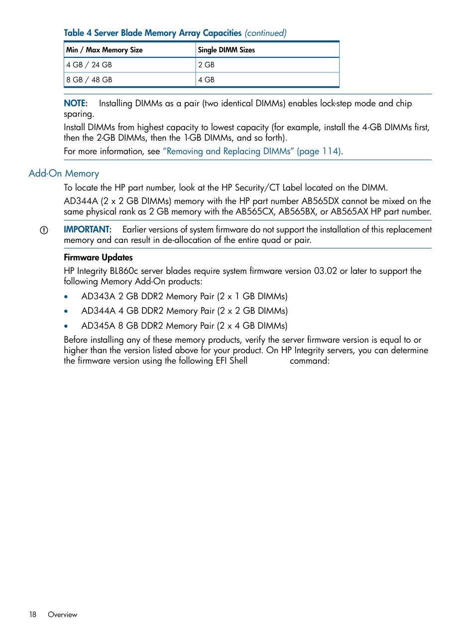 Add-on memory | HP BL860C User Manual | Page 18 / 184