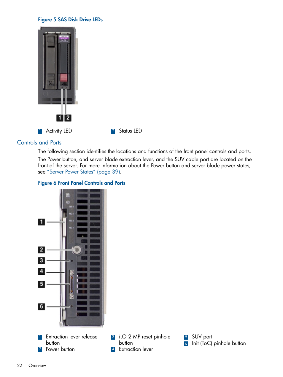 Controls and ports | HP BL860C User Manual | Page 22 / 184