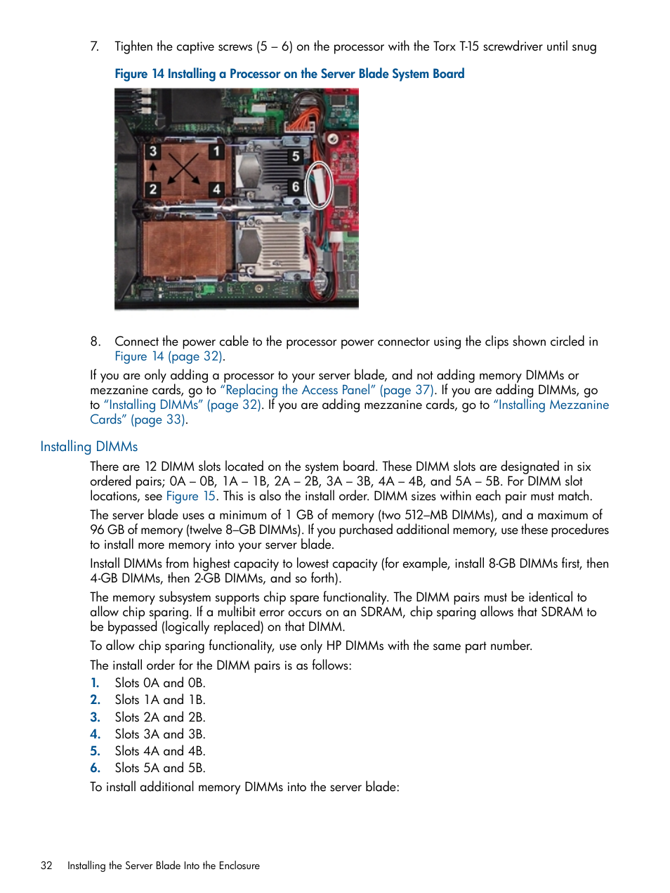 Installing dimms | HP BL860C User Manual | Page 32 / 184