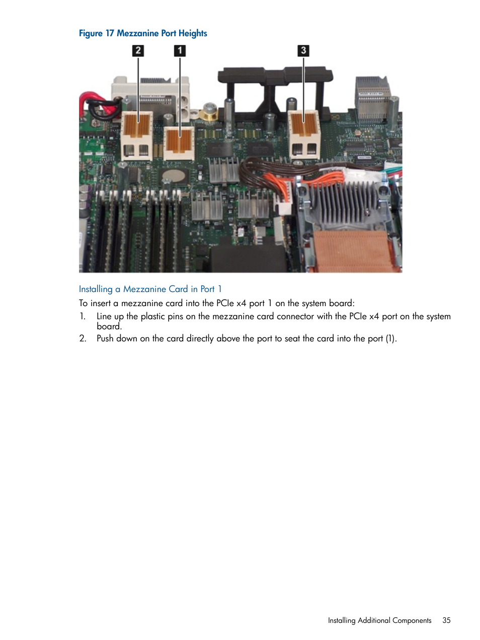 Installing a mezzanine card in port 1 | HP BL860C User Manual | Page 35 / 184