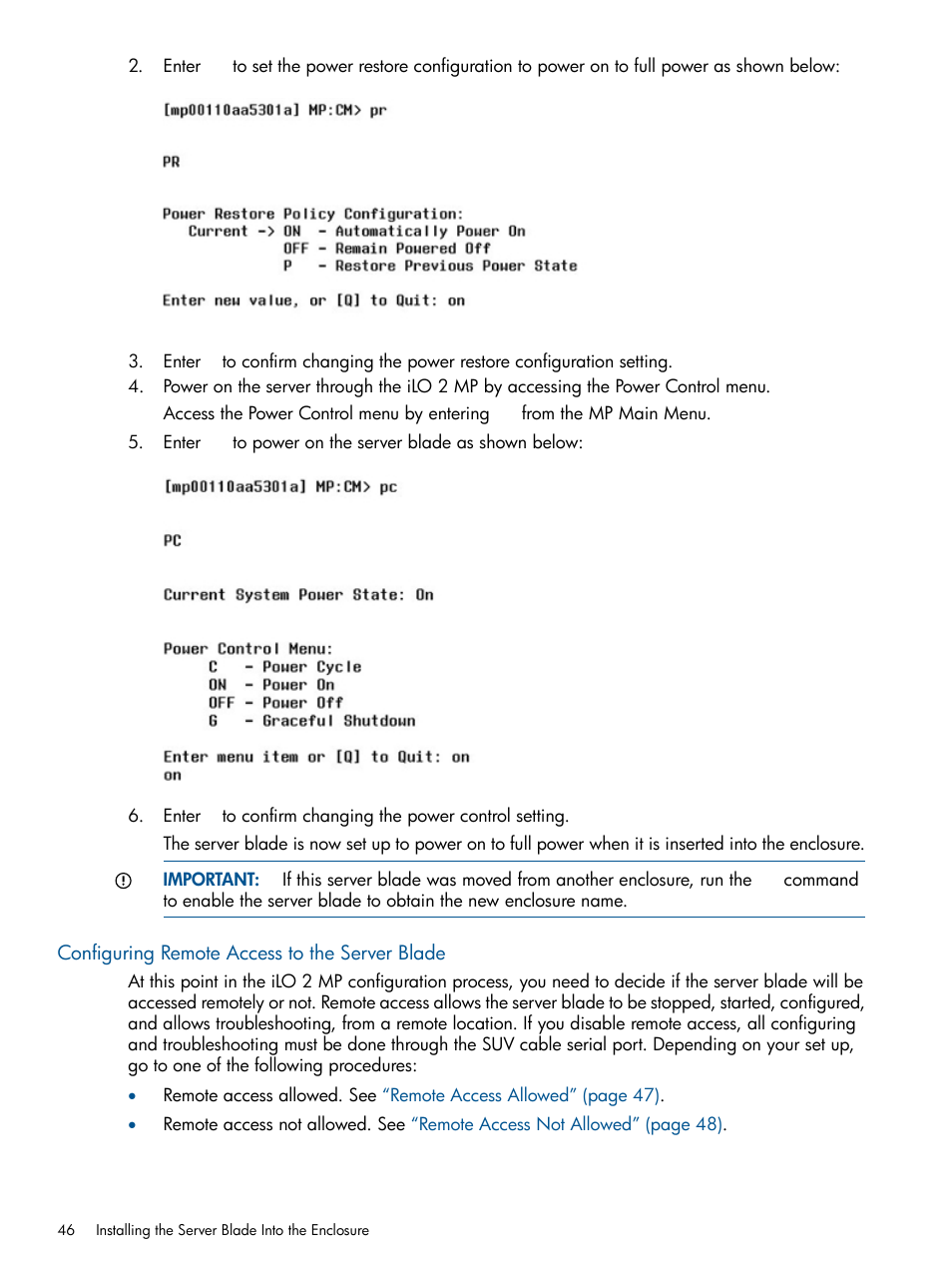Configuring remote access to the server blade | HP BL860C User Manual | Page 46 / 184