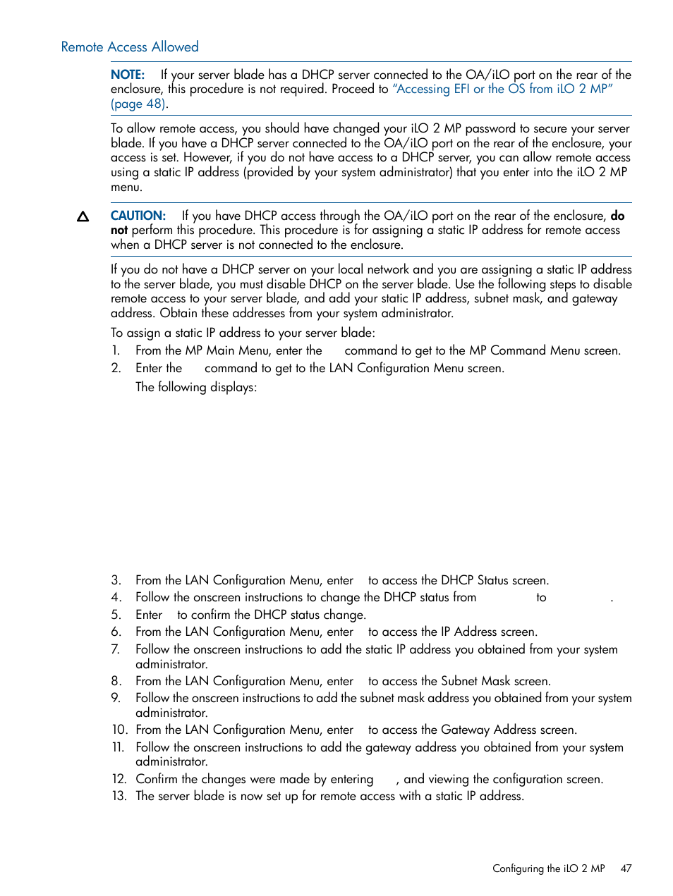 Remote access allowed | HP BL860C User Manual | Page 47 / 184
