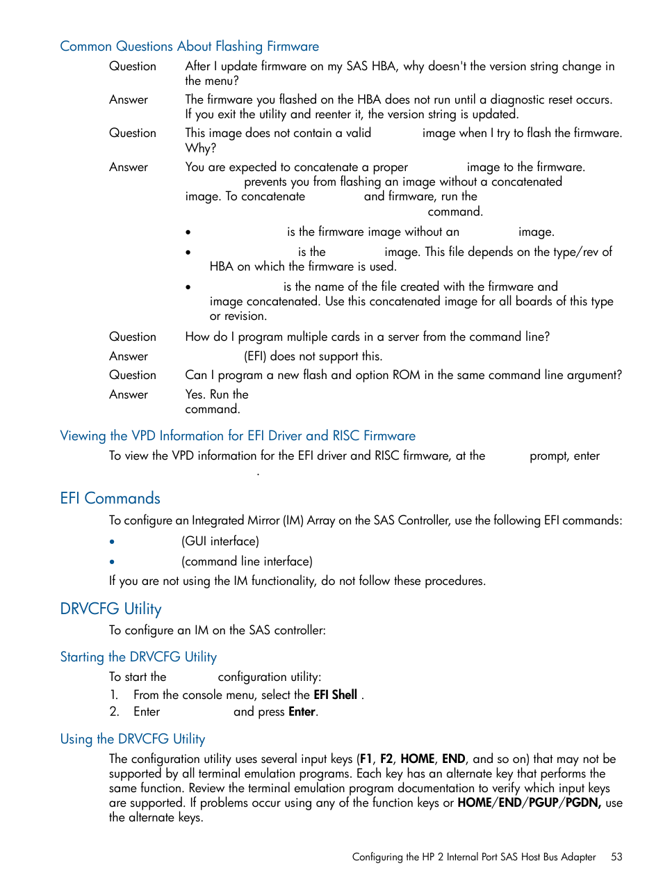 Common questions about flashing firmware, Efi commands, Drvcfg utility | Starting the drvcfg utility, Using the drvcfg utility, Efi commands drvcfg utility | HP BL860C User Manual | Page 53 / 184