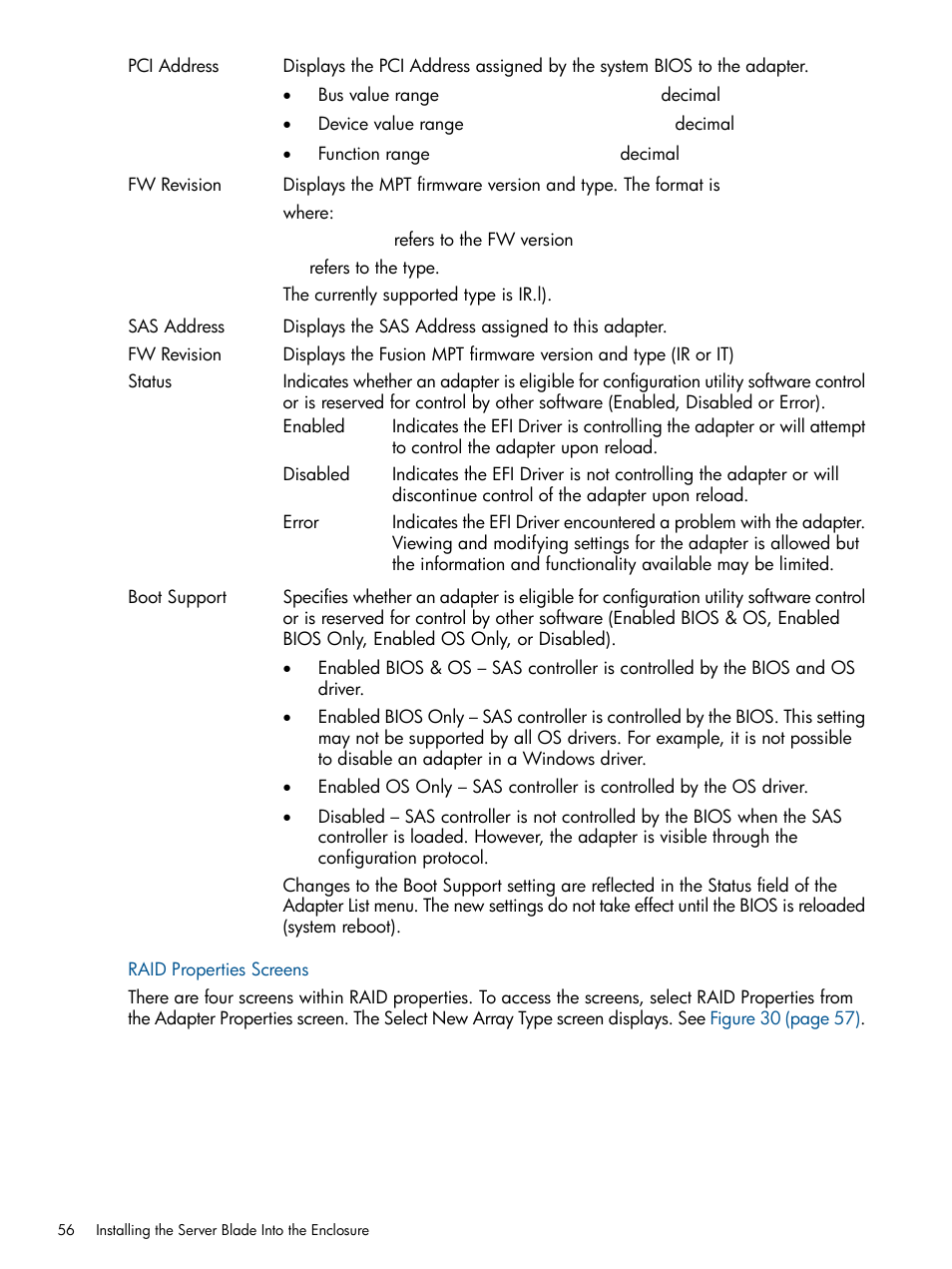 Raid properties screens | HP BL860C User Manual | Page 56 / 184