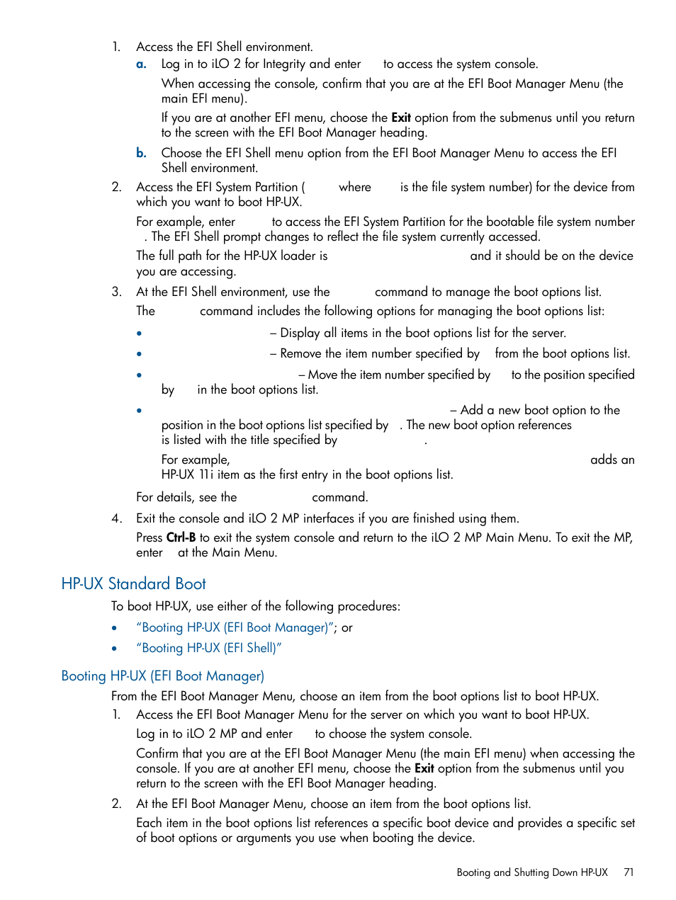 Hp-ux standard boot, Booting hp-ux (efi boot manager) | HP BL860C User Manual | Page 71 / 184