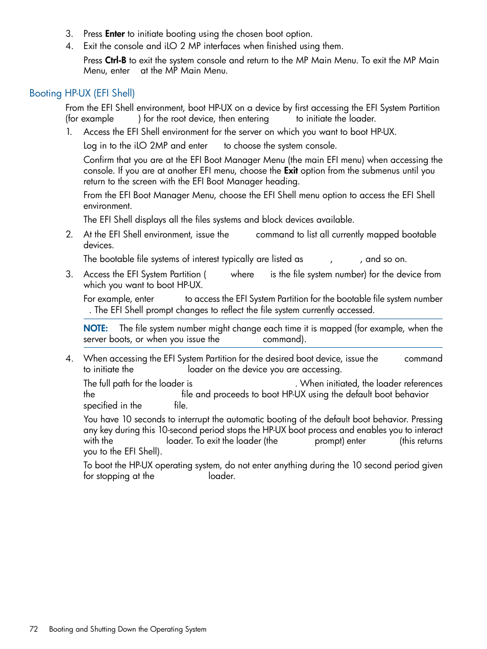 Booting hp-ux (efi shell) | HP BL860C User Manual | Page 72 / 184
